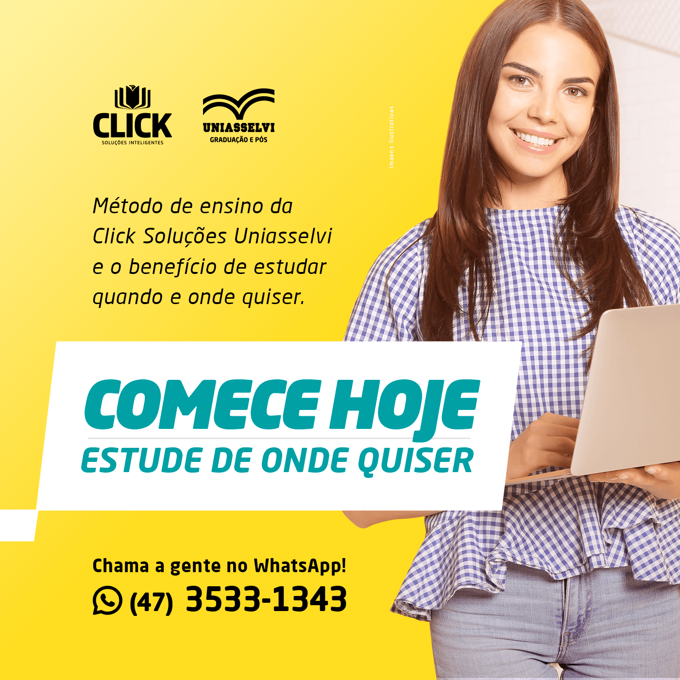 Método de ensino da Click/Uniasselvi e o benefício de estudar quando e onde quiser. 